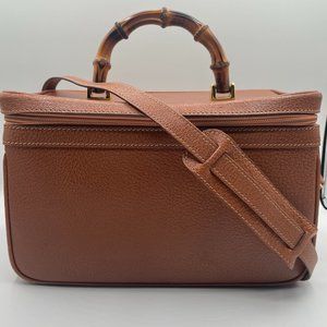 GUCCI BROWN LEATHER BAMBOO MAKEUP / TRAVEL CASE